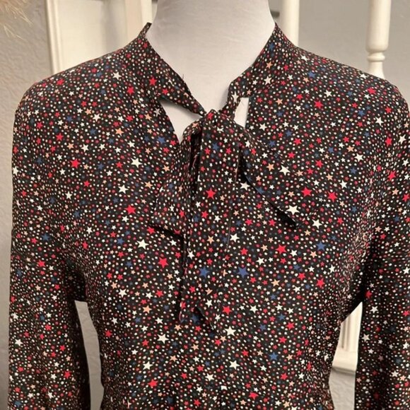 Madewell Balsam Tie-Neck Silk Dress in Starry Night - Picture 5 of 12